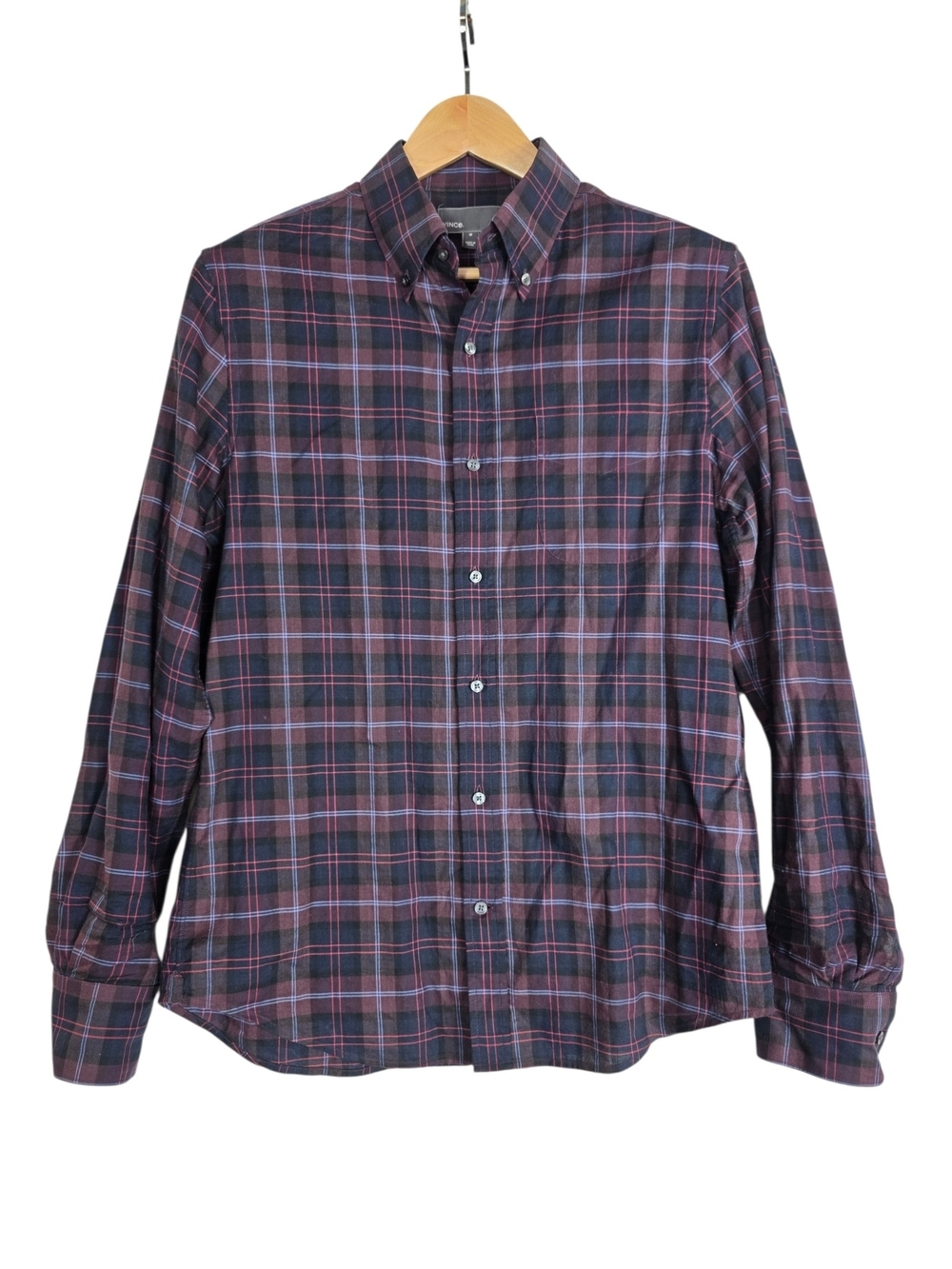 Vince 100%Cotton Burgundy and Black Plaid Button-Down Shirt